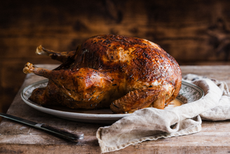 A whole, roasted properly free range turkey