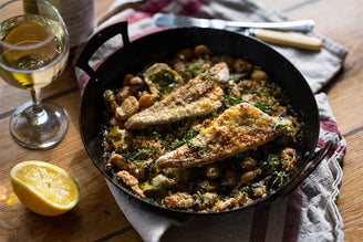 Gurnard with White Beans, Basil & Artichokes