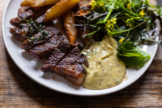 Lamb Rump Steaks, Oven Chips & Anchoiade, by Julius Roberts