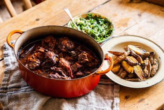 Slow Cooked Oxtail Ragout, Horseradish Gremolata & Crispy Pink Fir Potatoes, by Ben Tish