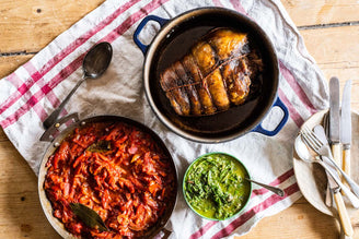 Spiced Slow Cooked Shoulder of Lamb, Pepperonata & Salsa Verde, by Ben Tish