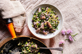 Chicken Hearts, Peas & Bacon