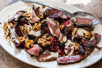 Seared Venison Steaks with Roast Beetroot, Cumin & Yogurt