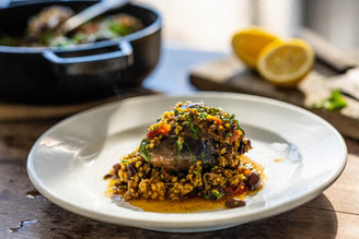 Lamb Hearts Stuffed with Bulgur Wheat, Raisons, Cinnamon, Honey & Parsley