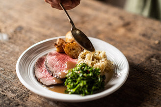 Roast Beef Topside with Raw Kale Salad and Braised Sauerkraut