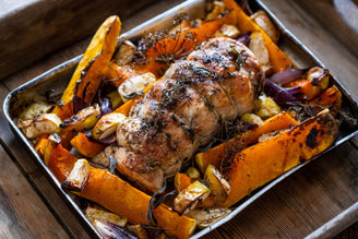 Herby Roast Turkey Breast with Apples, Red Onions & Squash