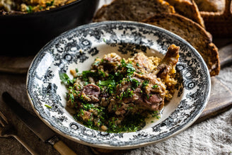 A bowl of properly free range confit duck cassoulet.