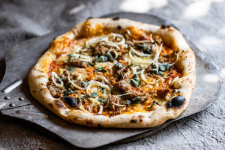 Sausage, Fennel & Cheddar Pizza with Crispy Sourdough Crumb