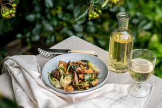Stir-fried Duck with Wild Mushrooms and Pak Choi