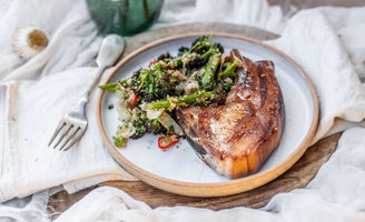 Pork Chop with Quinoa & Purple Sprouting Broccoli