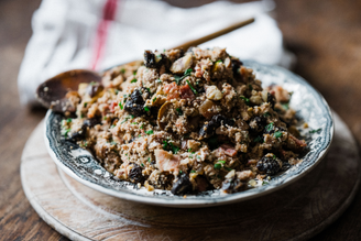 Prune, Chestnut & Sausagemeat Stuffing, by Abby Allen | Pipers Farm Cookbook Recipe | Christmas Stuffing for Poultry Goose Turkey Chicken | Seasonal Eating