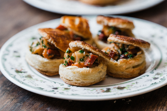 Scallop & Chorizo Vol au Vents, by Hannah Thomas | Pipers Farm Christmas Recipe | Sustainably Sourced Seafood, Ethical Charcuterie | Party Appetiser Ideas Simple Canapes Easy Party Food