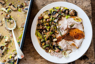 Roast Turkey Crown with Chestnuts, Mushrooms & Brandy Sauce