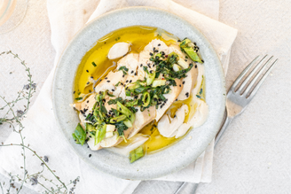 Poached Chicken with Tahini & Tarragon | Pipers Farm Recipe