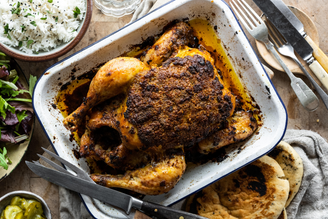 Spicy Peanut Roast Chicken.