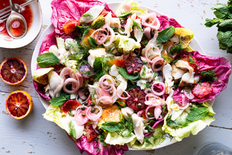 A Winter Salad of Coley, Leaves, Blood Orange & Fennel.