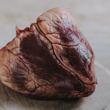 A raw grass fed beef ox heart