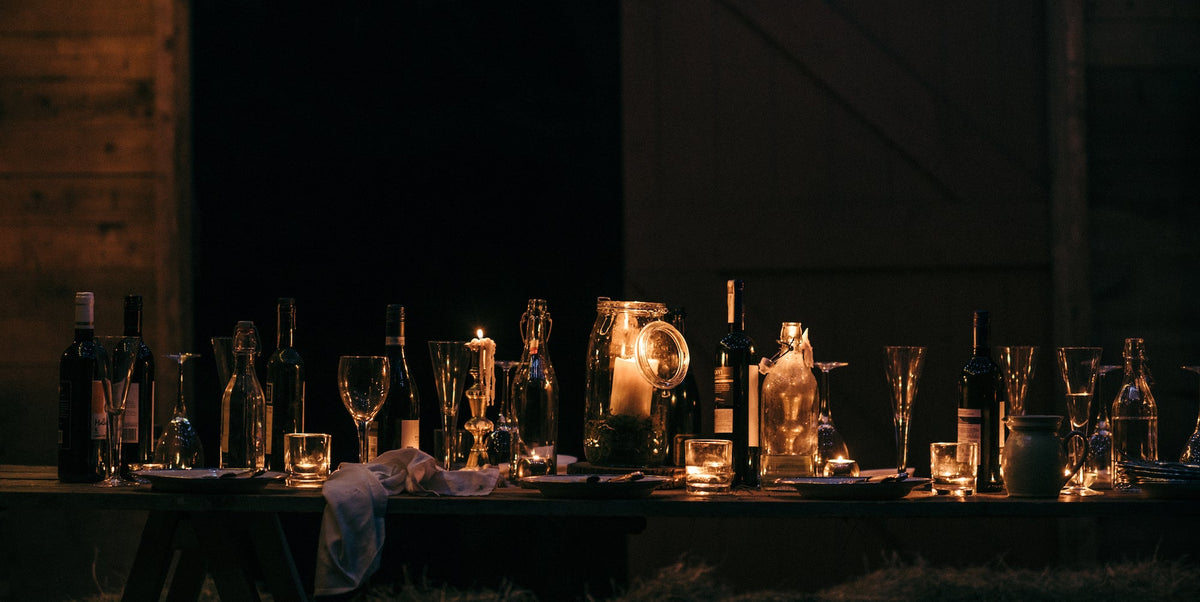 A candlelit christmas dinner table