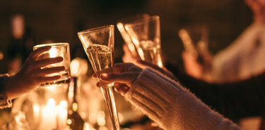 A group of friends raising a toast with their wine glasses.