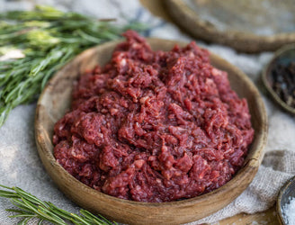 A plate of raw, grass fed beef mince.