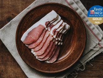 Award winning bacon. Traditionally Cured Beechwood Smoked Back Bacon. High Welfare Bacon from Native Breed Pigs. 