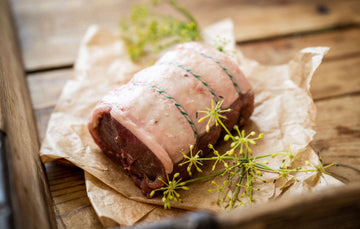 A raw, grass fed, cull yaw mutton loin that is ready to cook.