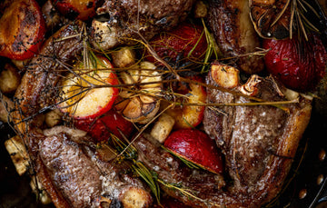 Cooked Cull Yaw Mutton Loin Chops With Peach, Onions and Thyme