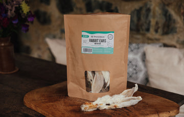 Natural Dog Treats From Benyfit Natural, Air Dried Rabbit Ears With Fur.