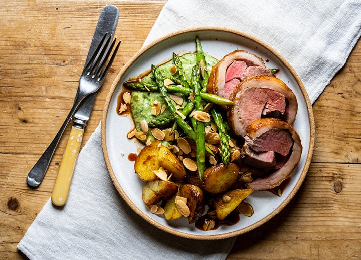 Grass Fed Lamb Loin - Lamb Loin with New Potatoes, Asparagus & Wild Garlic 