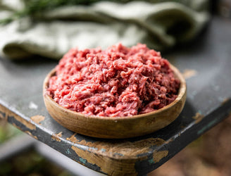 A bowl of raw, grass fed lamb mince.
