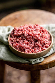 A bowl of raw, grass fed lamb mince.