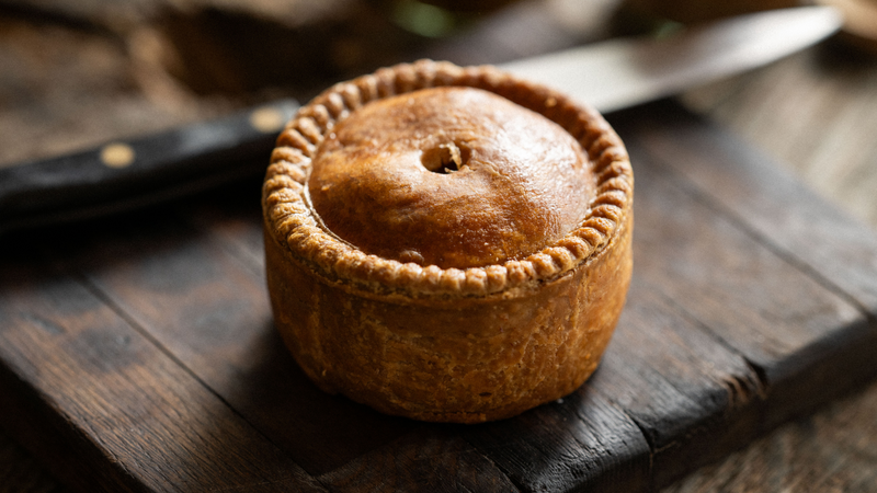 Handmade artisan pork pie with ethically farmed pork