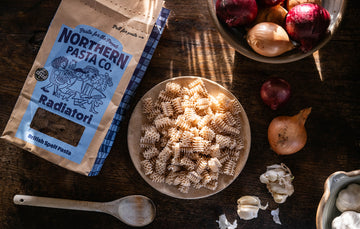Northern Pasta Co's Radiatori Made From British Spelt Flour, Showcasing Its Ruffled Texture