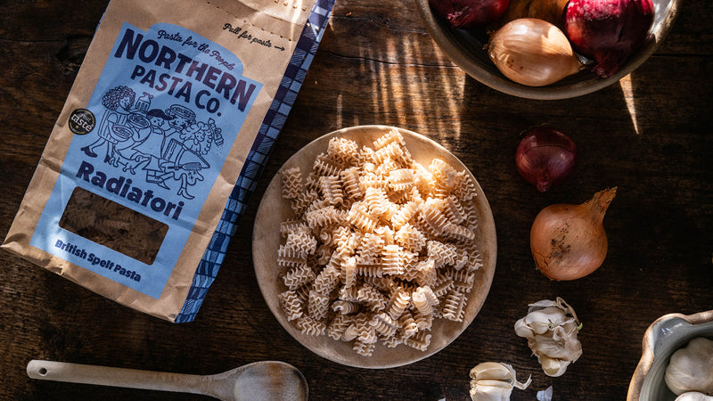 Northern Pasta Co's Radiatori Made From British Spelt Flour, Showcasing Its Ruffled Texture