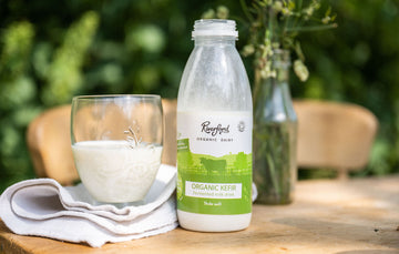  Riverford Dairy Organic Kefir. Packed with beneficial bacteria for a healthy gut. Made from pasture-reared milk in Devon.