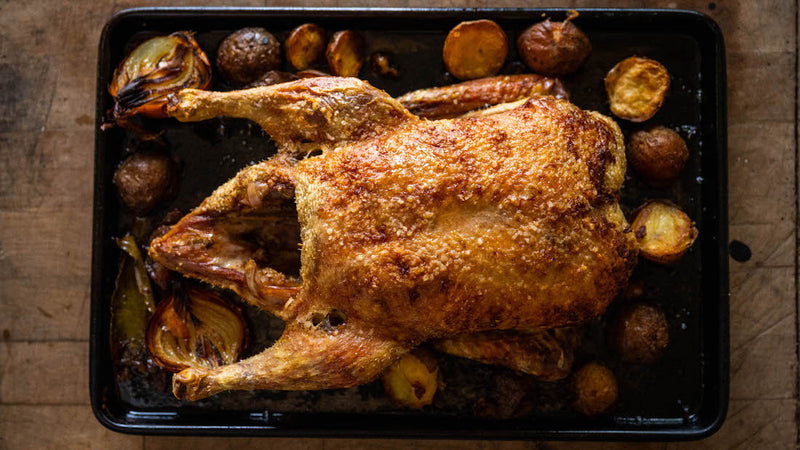 A whole, cooked properly free range duck