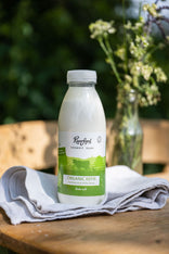 Riverford Dairy Organic Kefir. Packed with beneficial bacteria for a healthy gut. Made from pasture-reared milk in Devon.