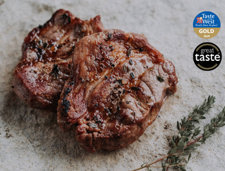 cooked native breed pork steaks