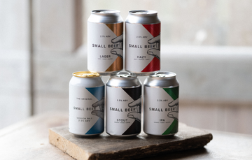 a range of beer cans by small beer