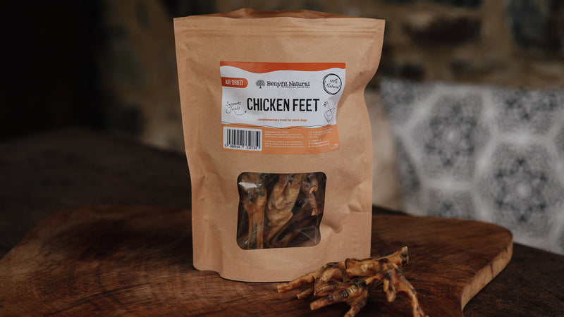 All Natural Dog Chews Made From 100% Air Dried Chicken Feet By Benyfit Natural.