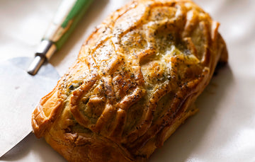 ChalkStream Trout Wellington with Quickes Cheddar & Spinach