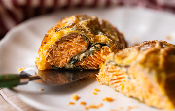 ChalkStream Trout Wellington with Quickes Cheddar & Spinach