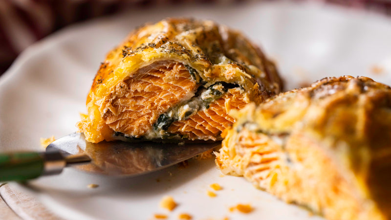 ChalkStream Trout Wellington with Quickes Cheddar & Spinach