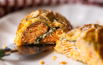 ChalkStream Trout Wellington with Quickes Cheddar & Spinach