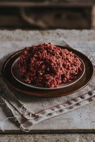 A plate of raw, grass fed beef mince.