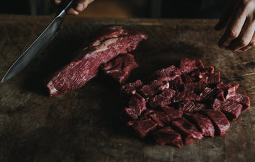 Grass Fed Braising Beef being cut