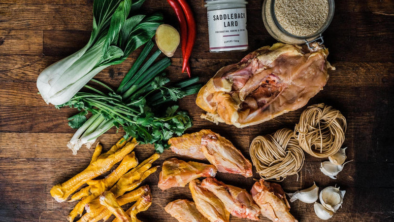 Chicken Noodle Soup, Made with a Chicken Carcass Broth, Free Range Chicken Wings and Fresh Herbs and Spices