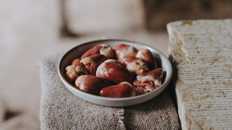 Raw, properly free range chicken hearts.