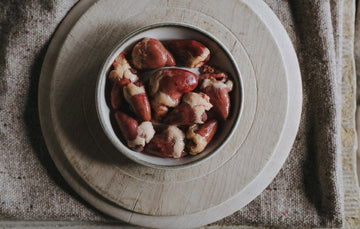 Raw, properly free range chicken hearts.