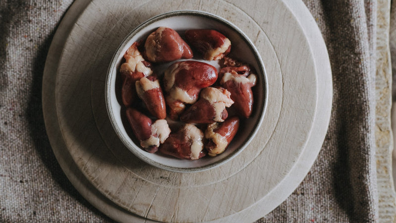 Raw, properly free range chicken hearts.